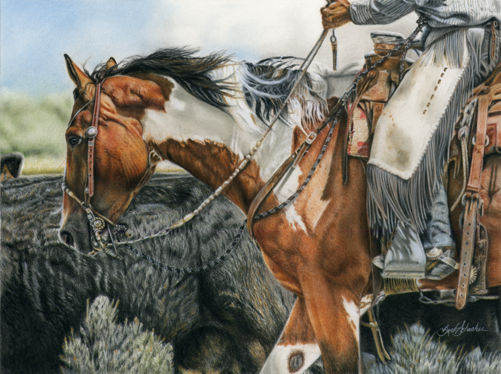Modifying background sky and hills in Western cattle roundup pastel scene
