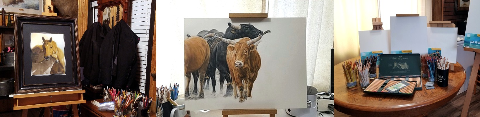 Barby Schacher, Western pastel artist, at work in her studio