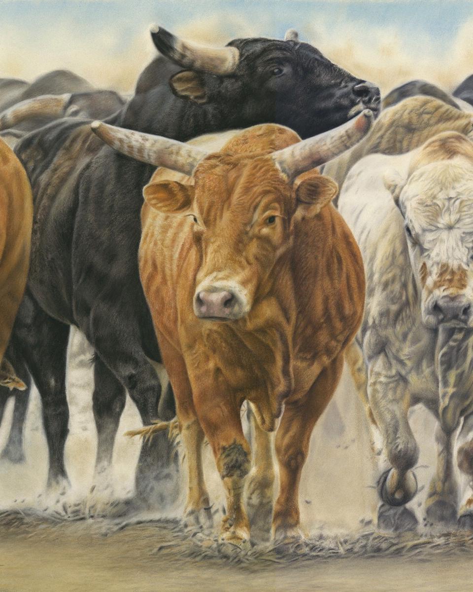 the a team western art pastel painting closeup